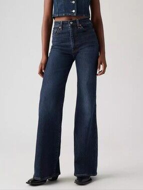 Levi's Ribcage Bell High-Rise Jeans in Dark Blue Denim
